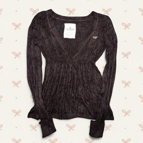Rare Y2K Hollister Brown Babydoll Sweater-Size L - Picture 5 of 7